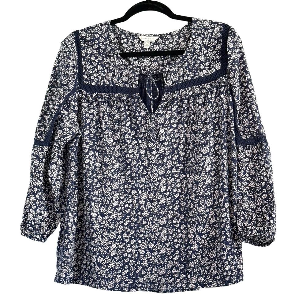 Lucky Brand Navy and White Floral Blouse XL
